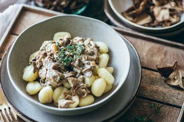 Houbové ragú na portském víně a slanině